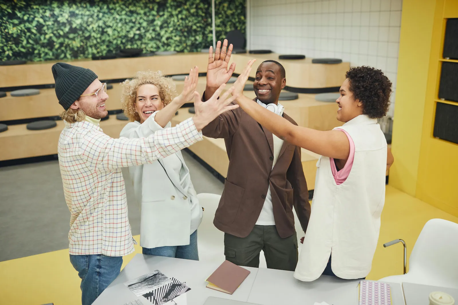 Employees discussing the workflow