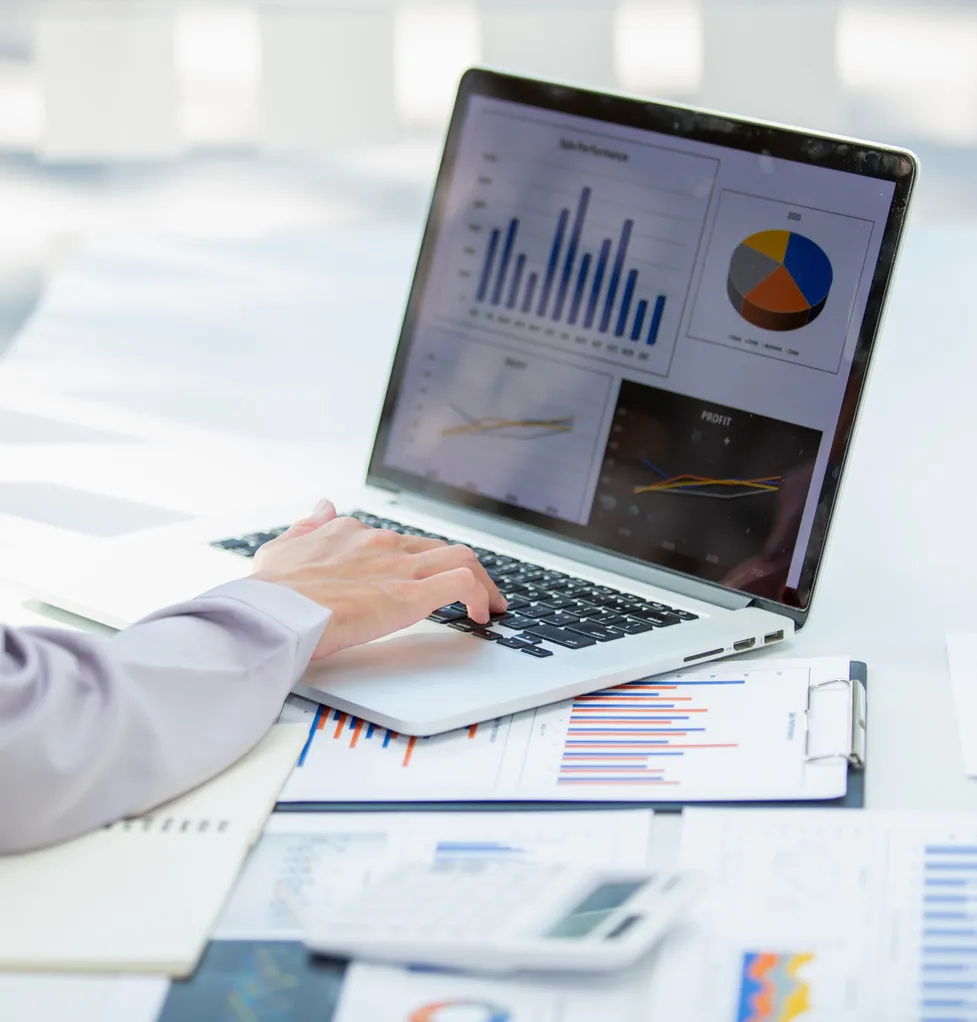 Analytics charts displayed on a laptop screen