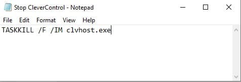 Per prima cosa, è necessario creare uno script batch che esegua e chiuda il programma. Aprite il Blocco note e digitate quanto segue: TASKKILL /F /IM clvhost.exe