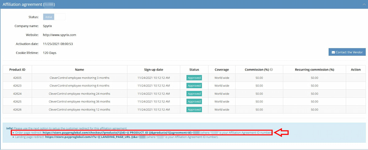 Affiliation agreement link templates