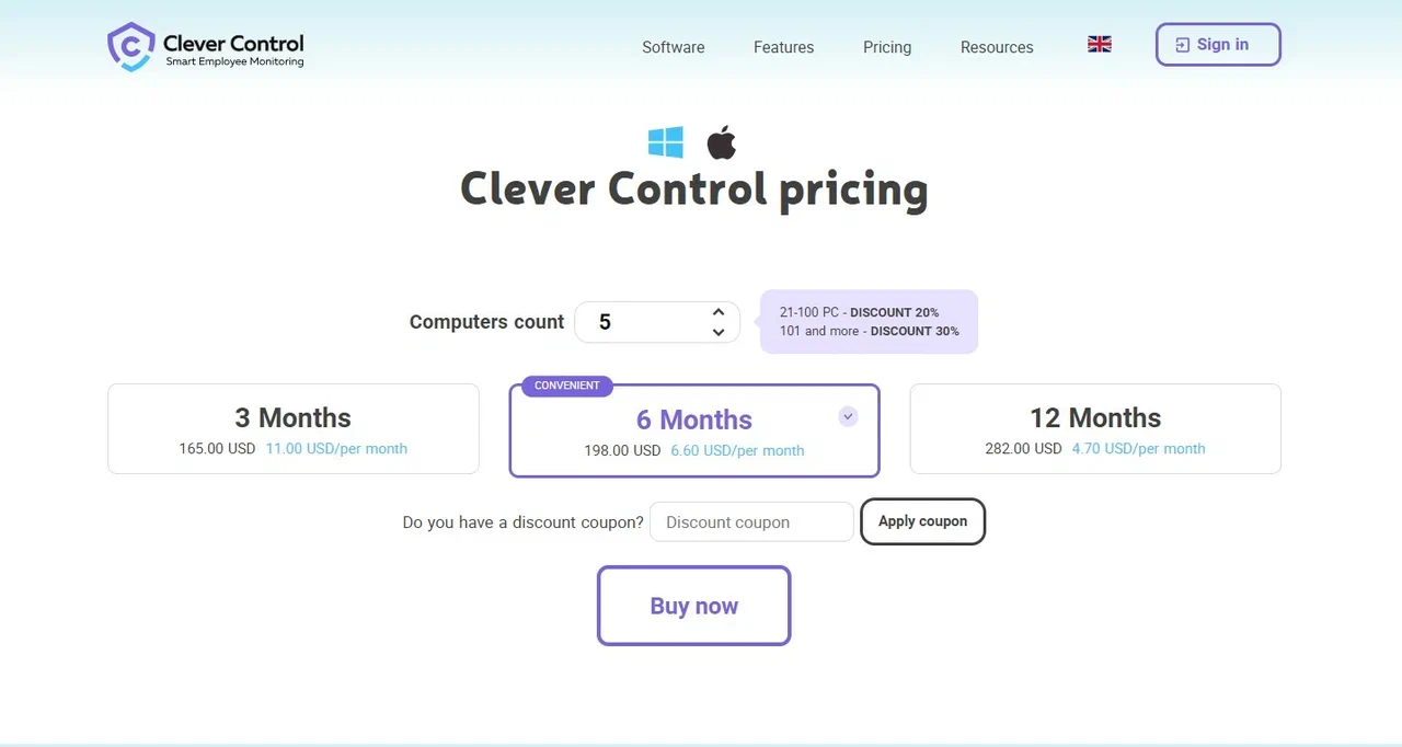 Purchase page plan selection