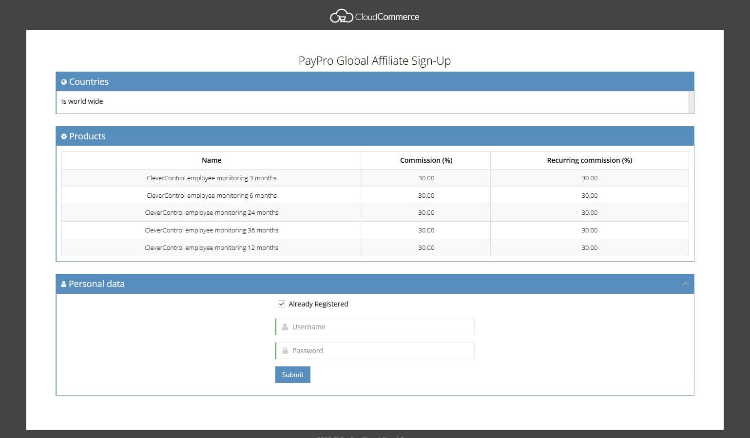 PayPro Global already registered option
