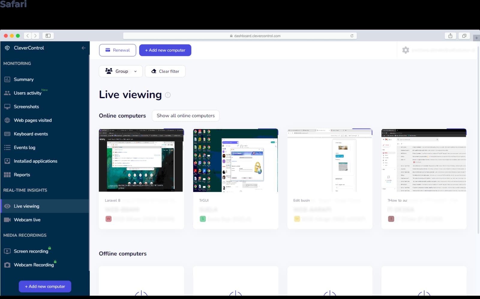 Remote monitoring dashboard