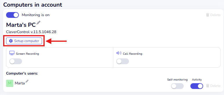 Connected computers settings