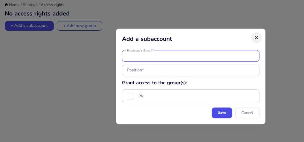 Access rights tab
