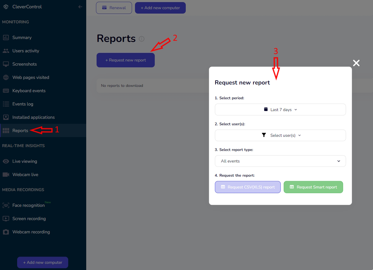 Reports - request new report