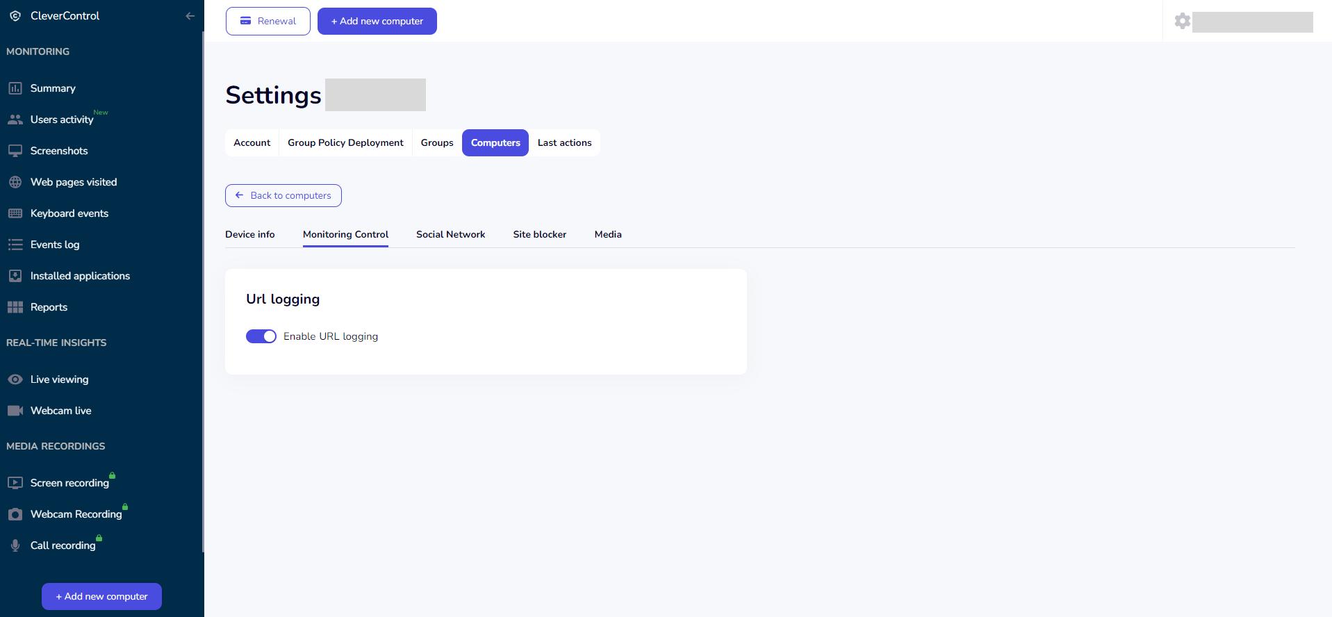 Dashboard - monitoring content