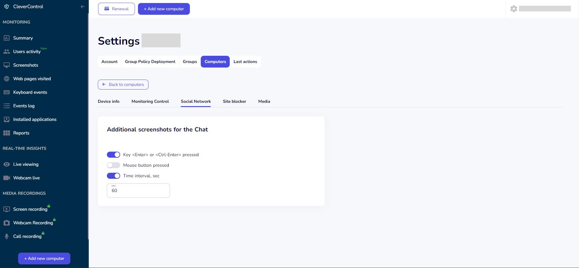 Dashboard - social networks
